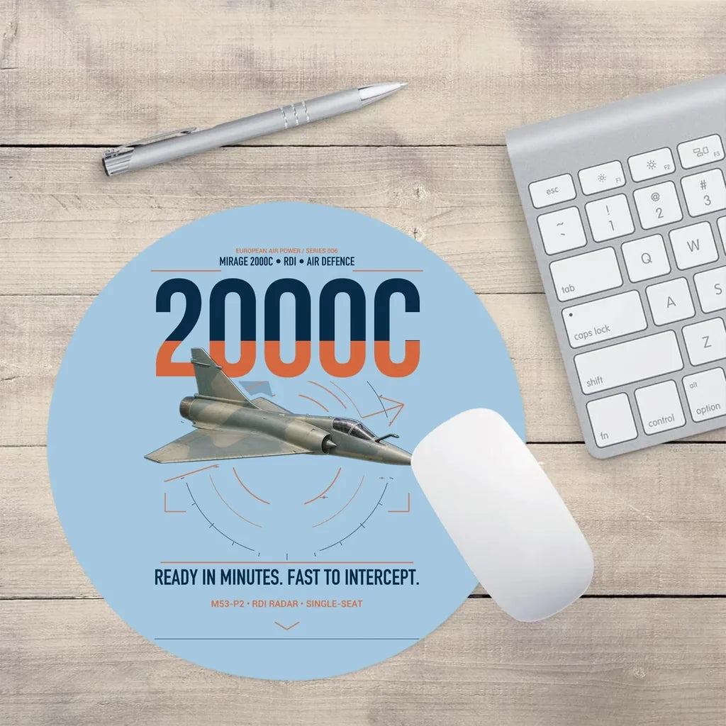 Dassault Mirage 2000C RDI design on light blue round mouse pad