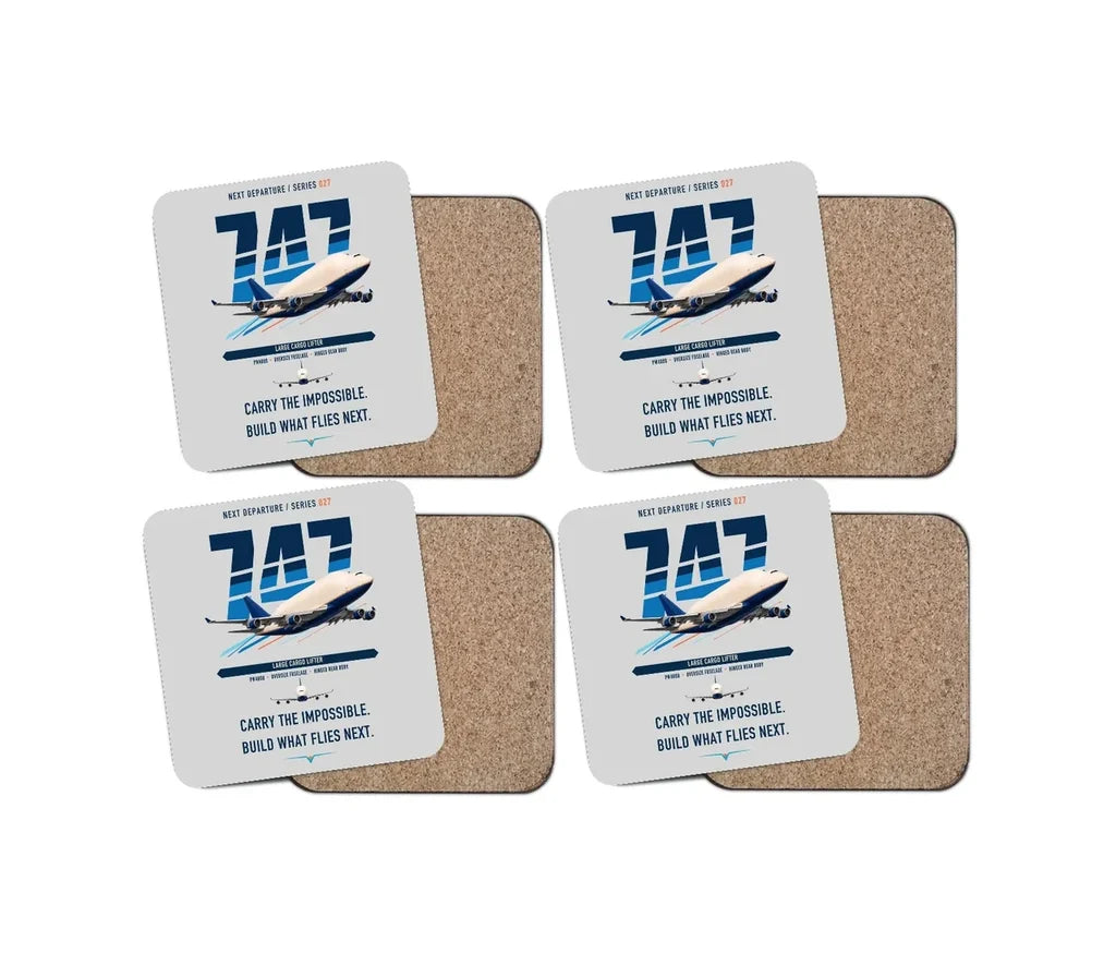 Boeing 747-400 Dreamlifter design on light gray 4 pieces set coaster