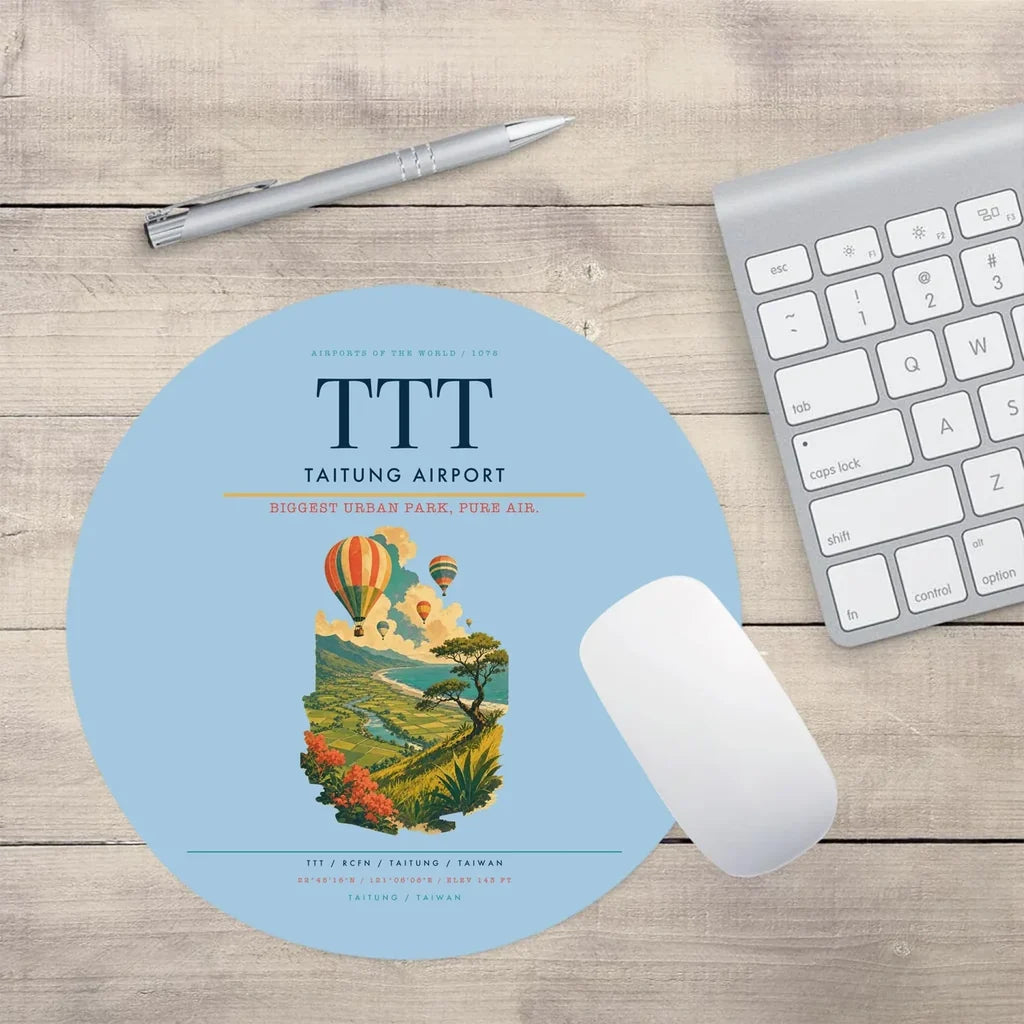 Taitung Airport (TTT) design on light blue round mouse pad