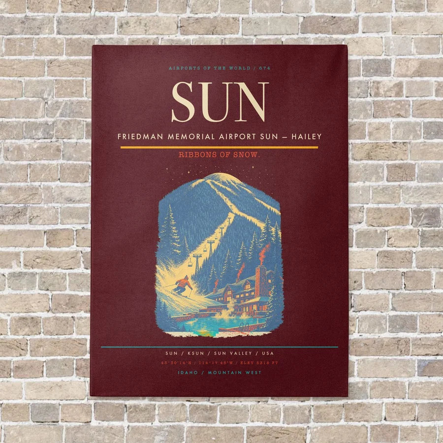 Friedman Memorial Airport SUN — Hailey vertical canvas print - no frame - dark red background