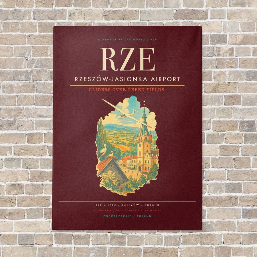 Rzeszów-Jasionka Airport RZE vertical canvas print - no frame - dark red background