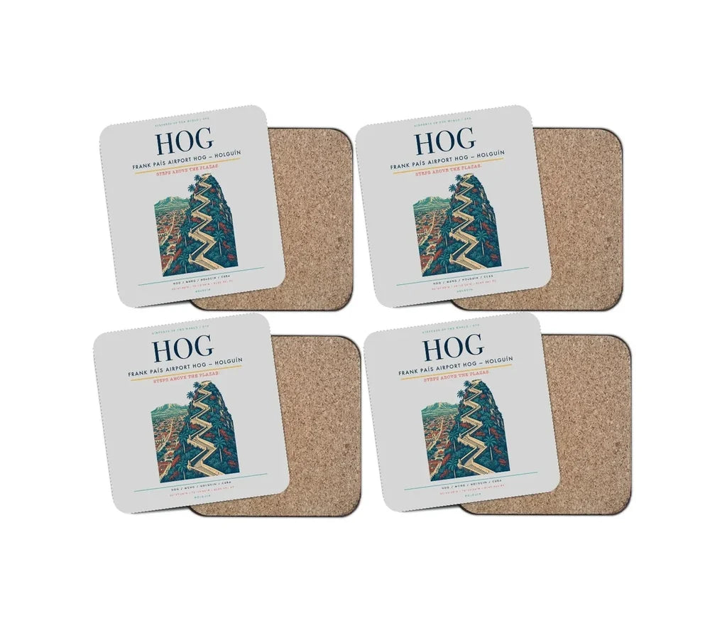 Frank País Airport (HOG) design on light gray 4 pieces set coaster
