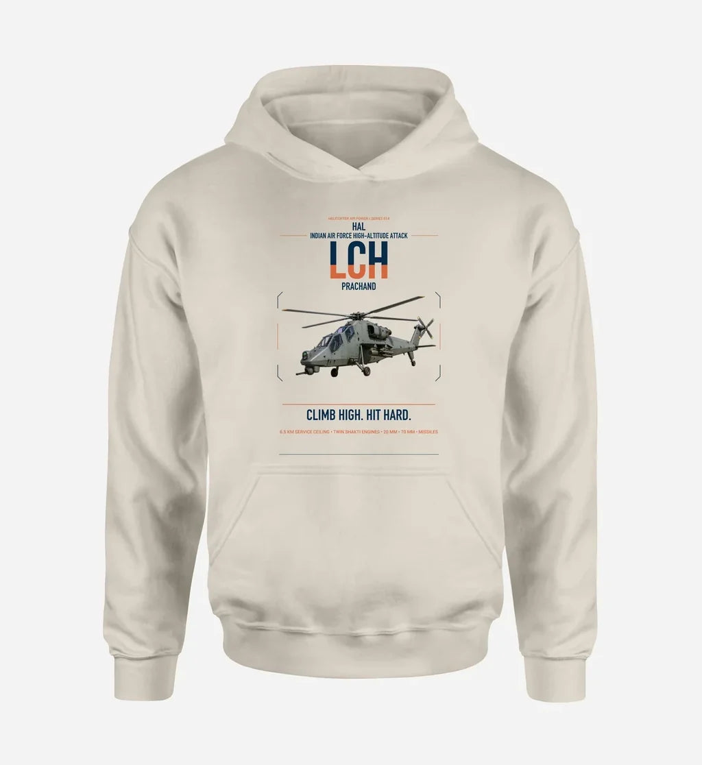 HAL LCH Prachand design on khaki double-side hoodie, single-side print