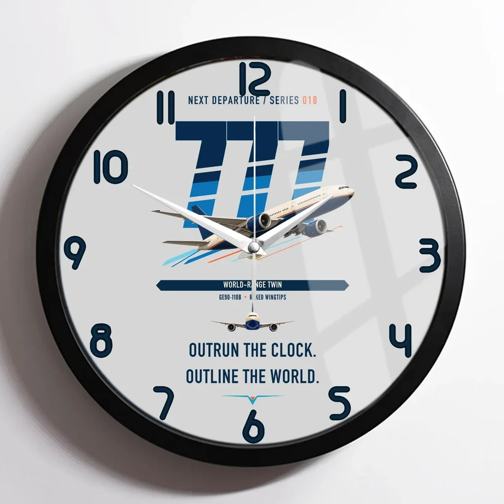Boeing 777-200LR design on light gray framed wall clock