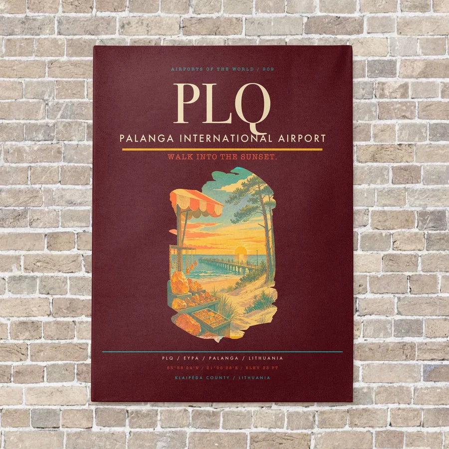 Palanga International Airport PLQ vertical canvas print - no frame - dark red background