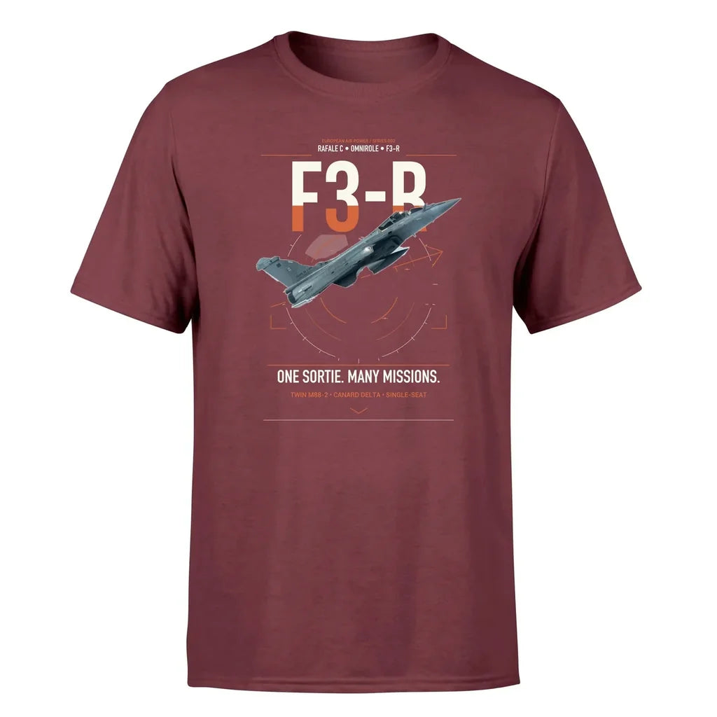 Dassault Rafale C — F3-R standard design on dark red t-shirt, single-side print