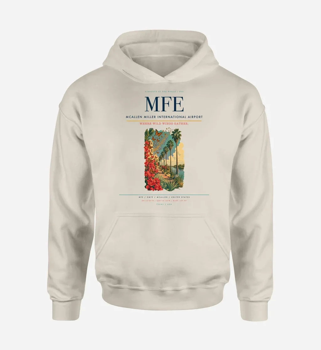 McAllen Miller International Airport (MFE) design on khaki hoodie single-side print