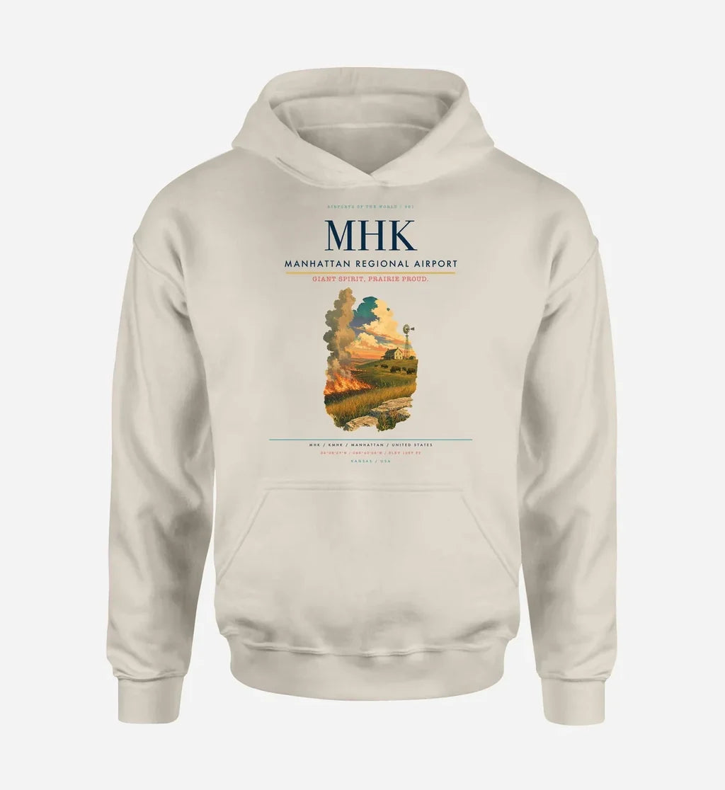 Manhattan Regional Airport (MHK) design on khaki hoodie single-side print