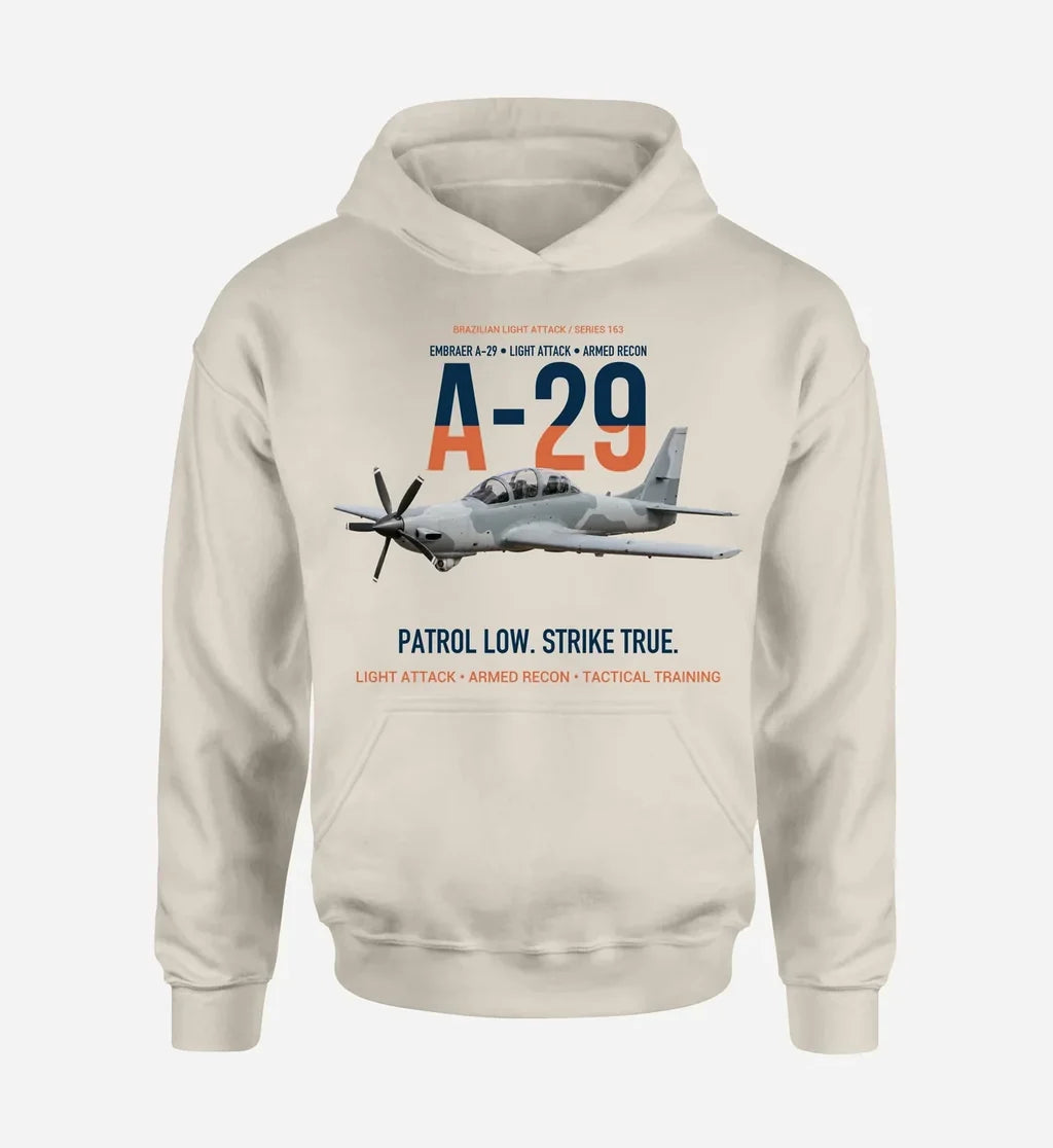 A-29 SUPER TUCANO design on khaki hoodie single side