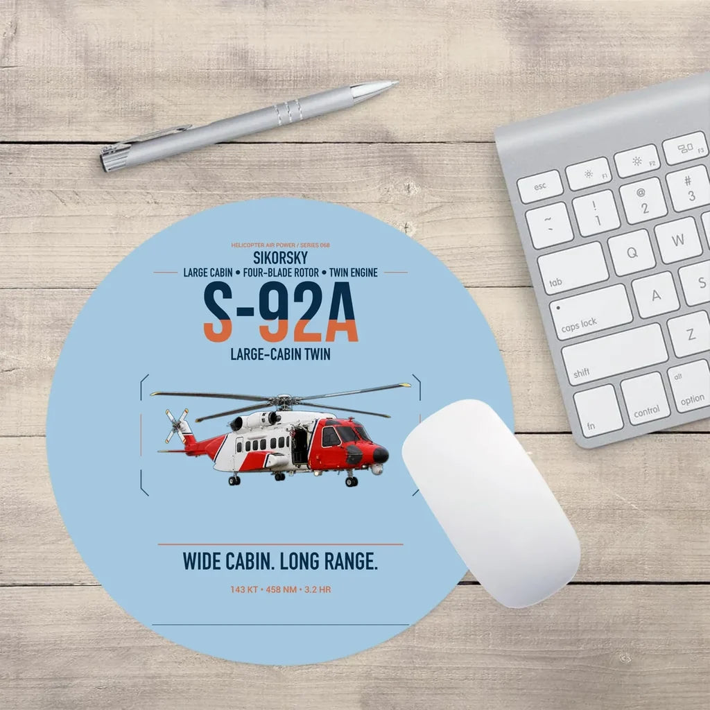 Sikorsky S-92A design on light blue round mouse pad