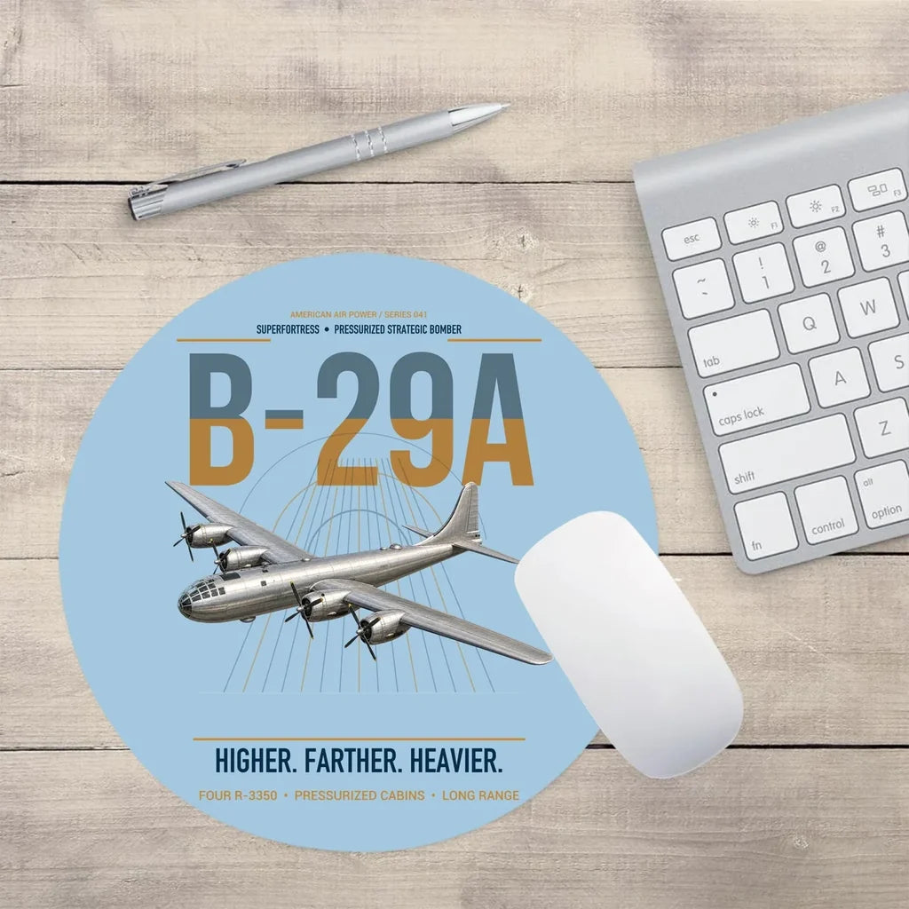 B-29A Superfortress design on light blue round mouse pad