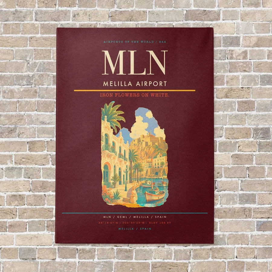 Melilla Airport MLN vertical canvas print - no frame - dark red background