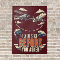 Thumbnail for Flying Since Before You Asked vertical canvas print - no frame - dark red background