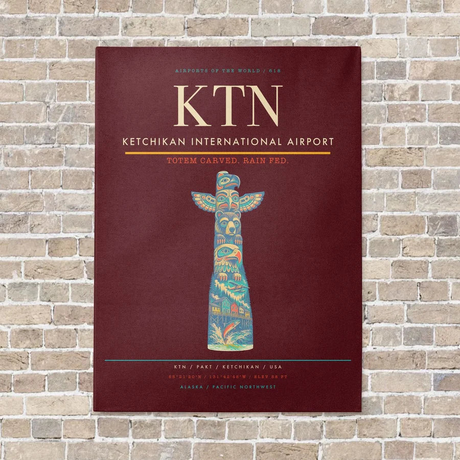Ketchikan International Airport KTN vertical canvas print - no frame - dark red background