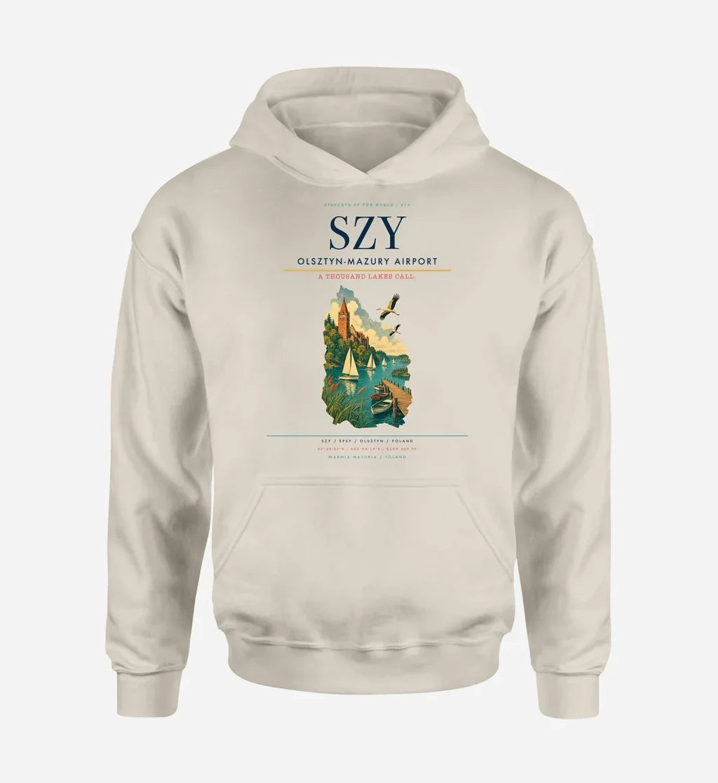 Olsztyn-Mazury Airport (SZY) design on khaki hoodie single-side print