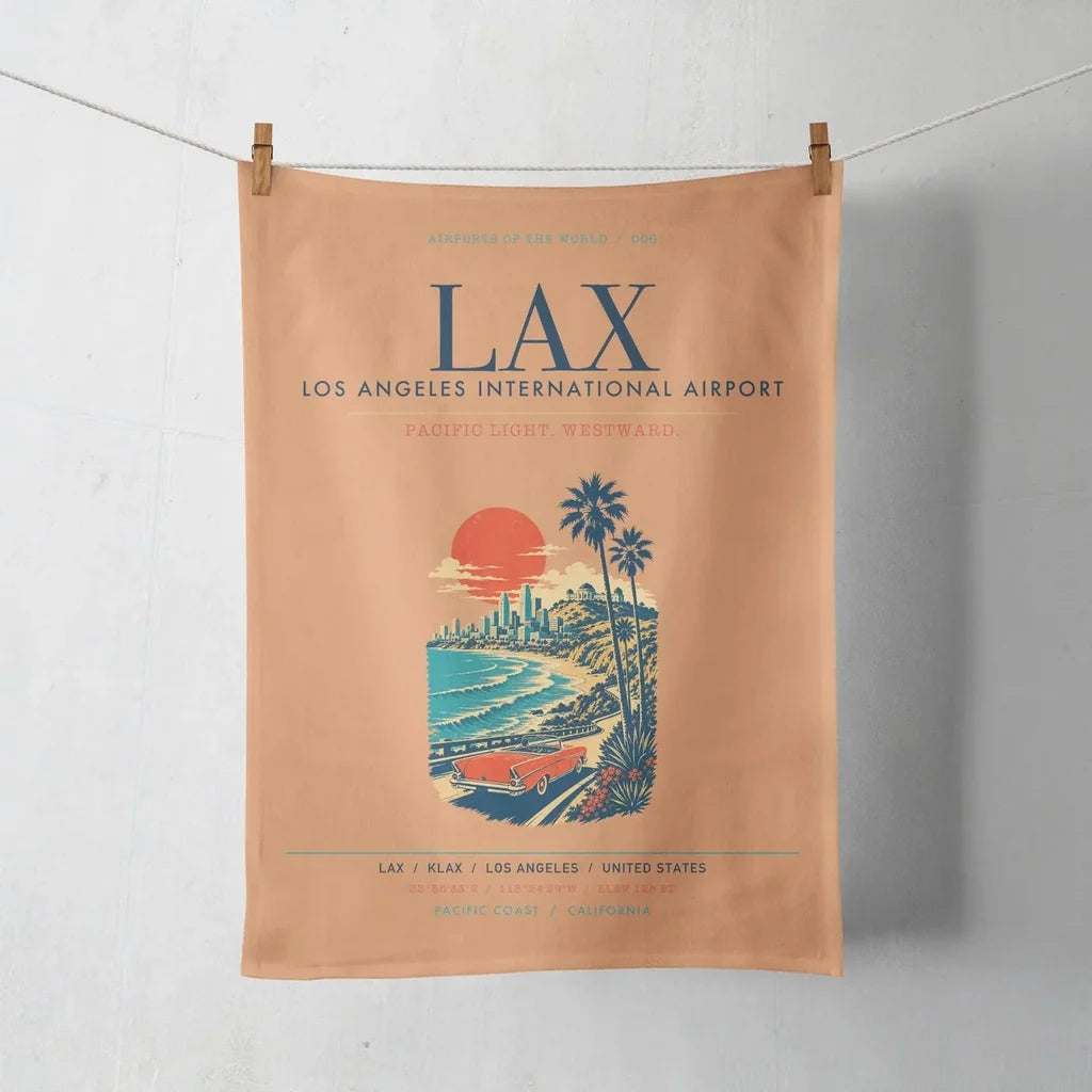 Los Angeles International Airport (LAX) design on orange towel