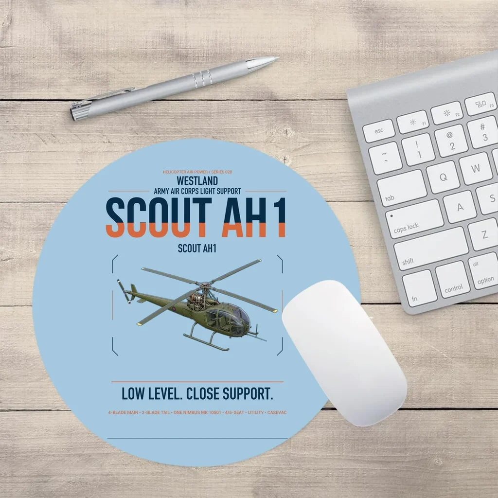 Westland Scout AH1 design on light blue round mouse pad