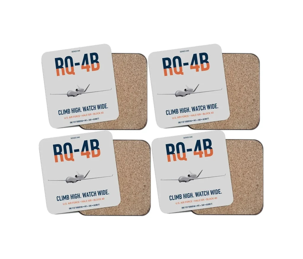 RQ-4B Global Hawk design on light gray 4 pieces set coaster