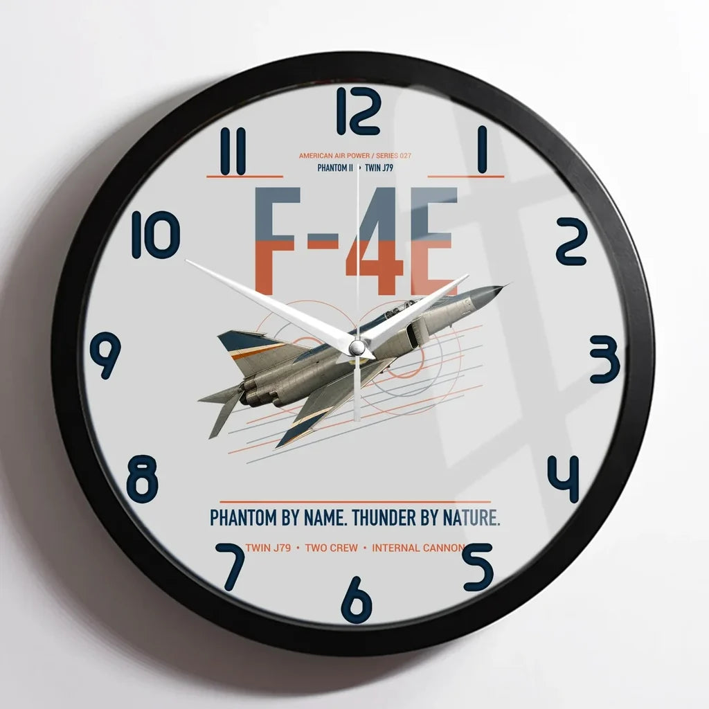 F-4E Phantom II design on light gray framed wall clock