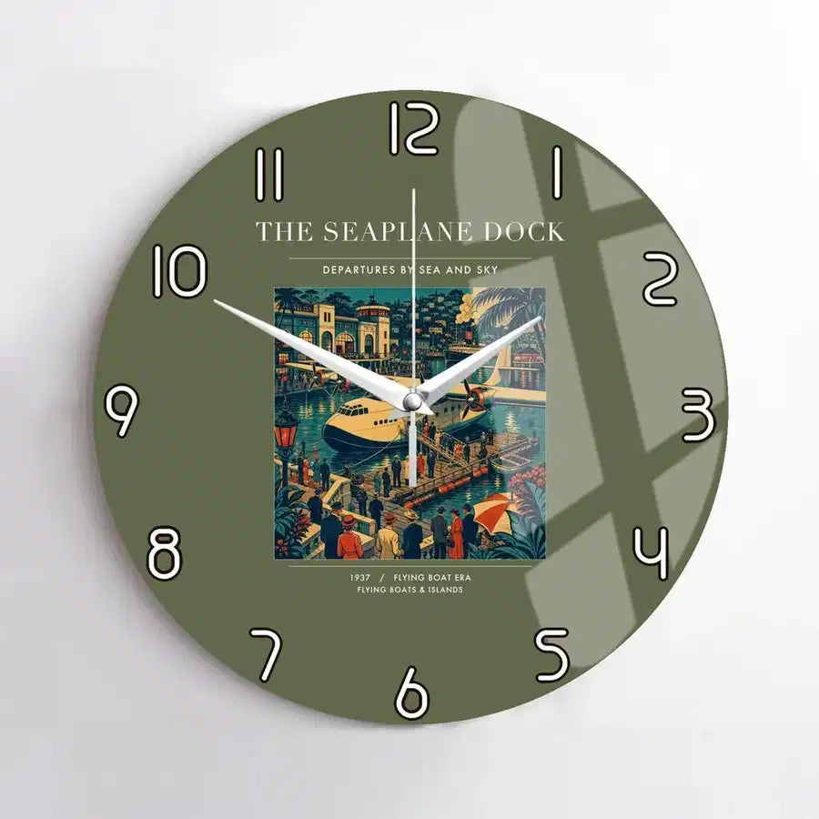VINTAGE G4056 - The Seaplane Dock - Designed Wall Clocks design on greenarmy no-frame
