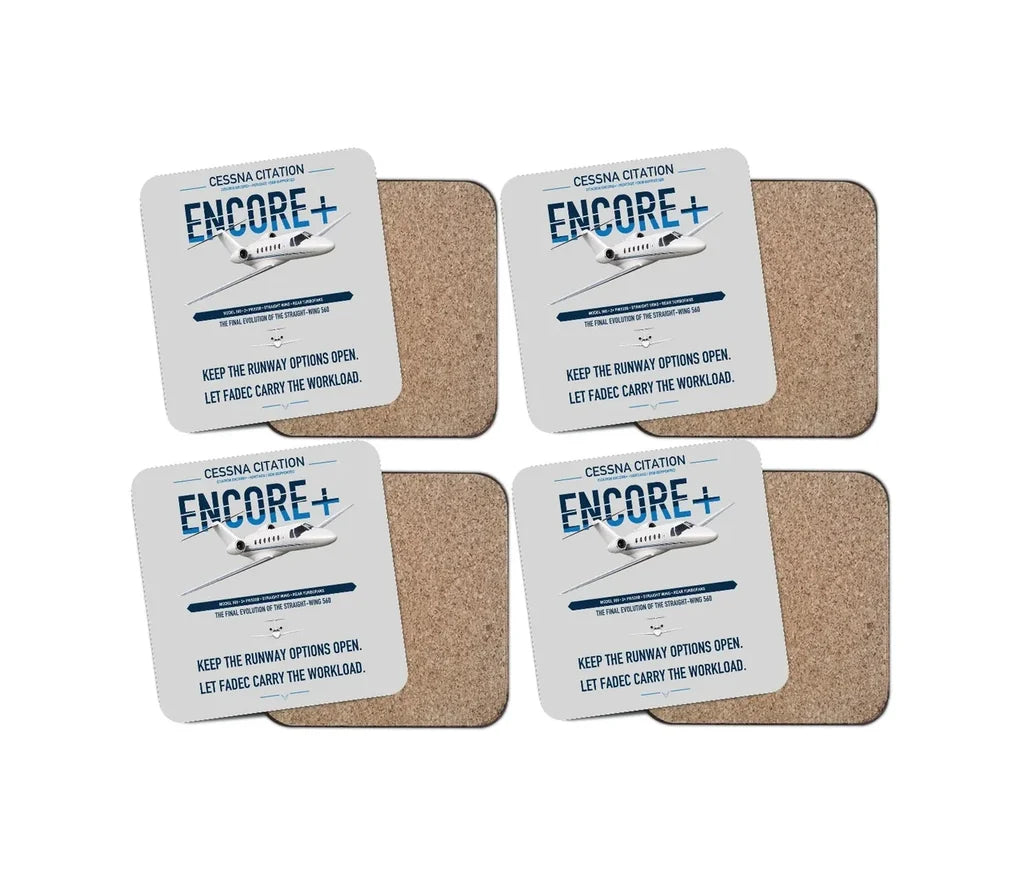 Cessna Citation Encore+ design on light gray 4 pieces set coaster