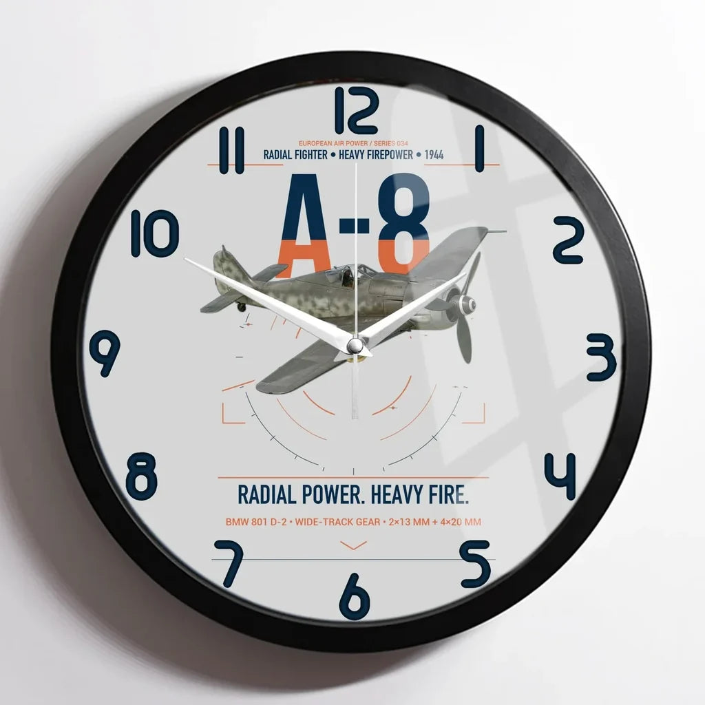 Focke-Wulf Fw 190A-8 design on light gray framed wall clock