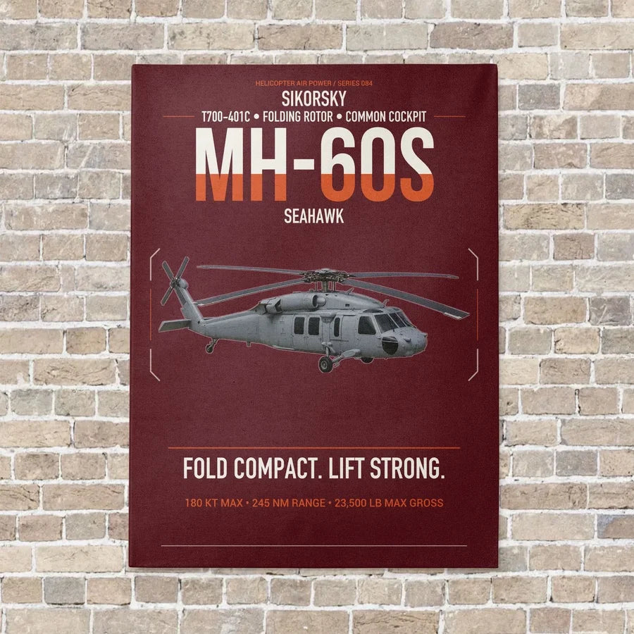 Sikorsky MH-60S Seahawk vertical canvas print - no frame - dark red background