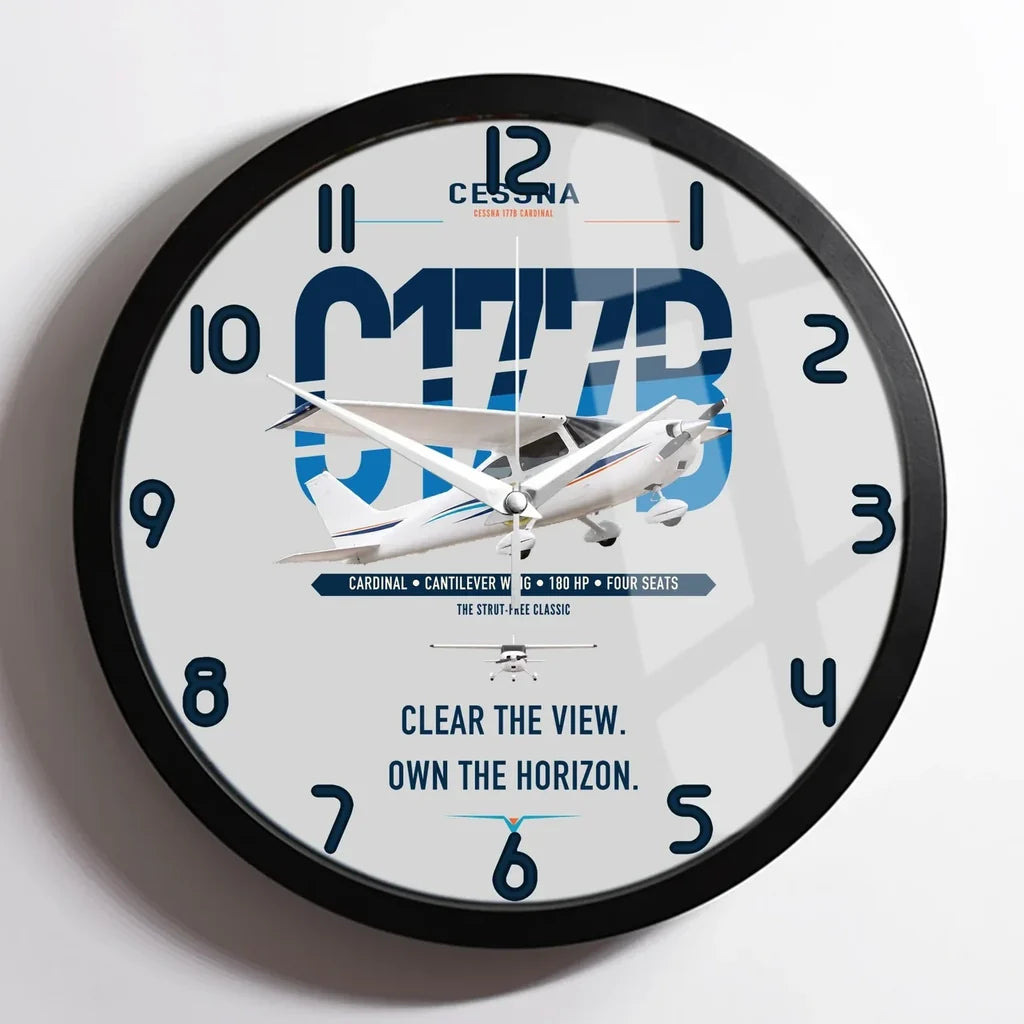 Cessna 177B Cardinal design on light gray framed wall clock