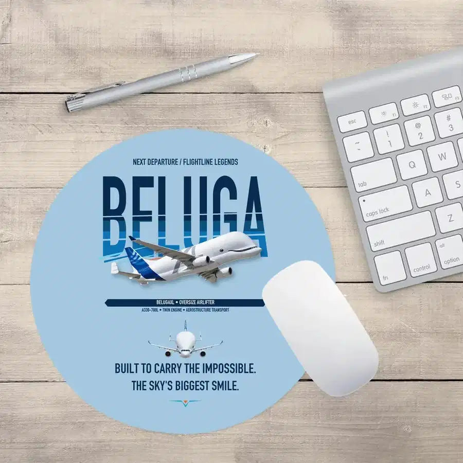 Airbus BelugaXL / A330-743L design on light blue round mouse pad