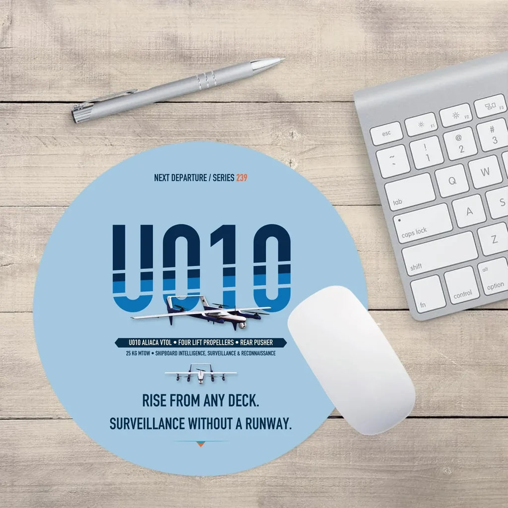 Airbus U010 Aliaca VTOL design on light blue round mouse pad
