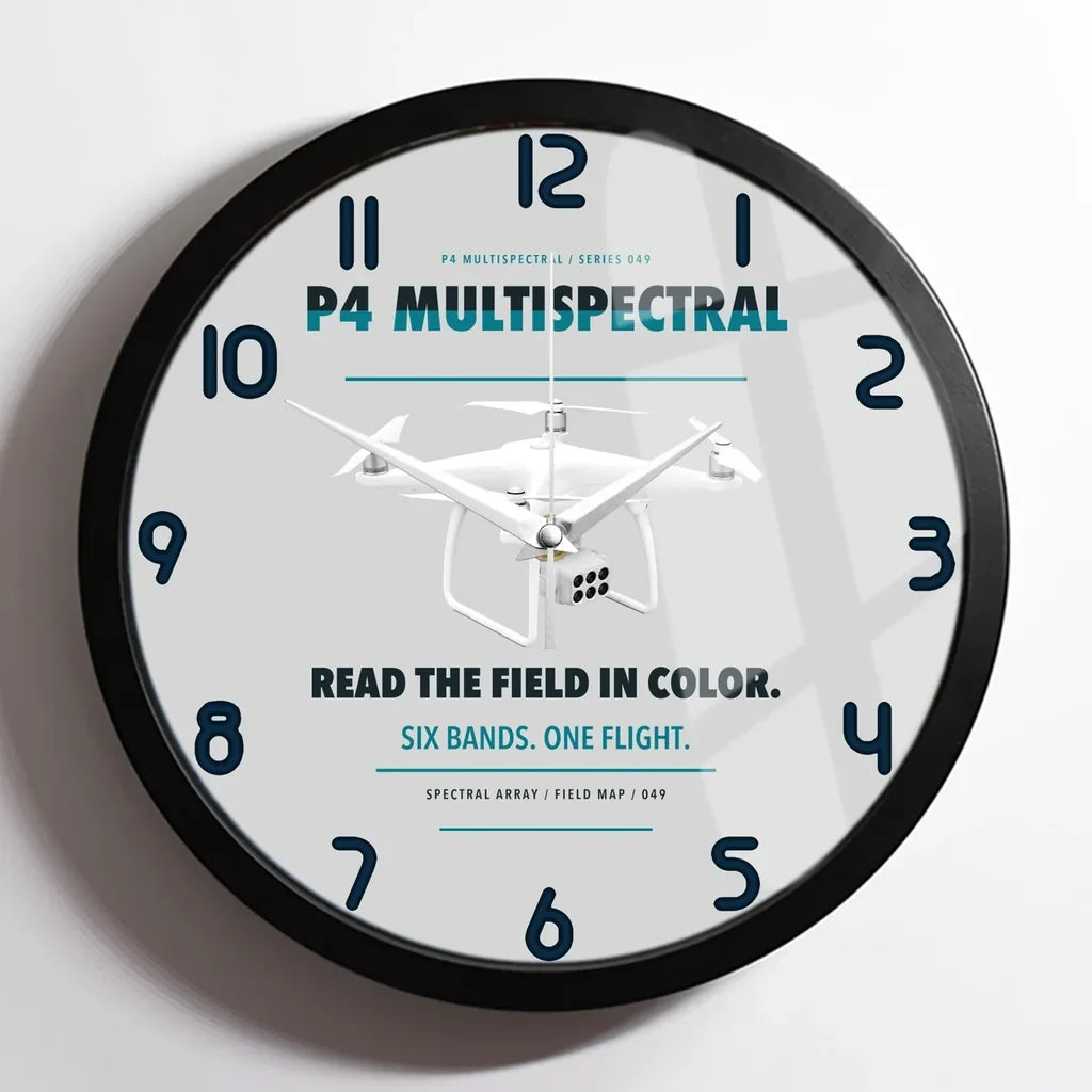 DJI P4 Multispectral design on light gray framed wall clock