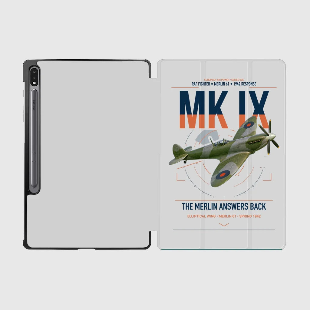 Supermarine Spitfire Mk IX design on light gray samsung tablet tablet case