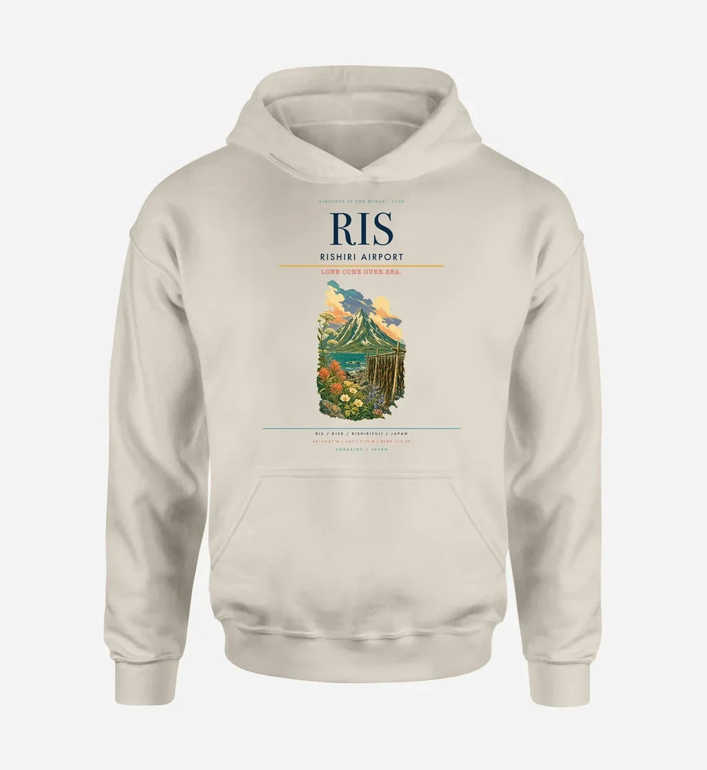 Rishiri Airport (RIS) design on khaki hoodie single-side print
