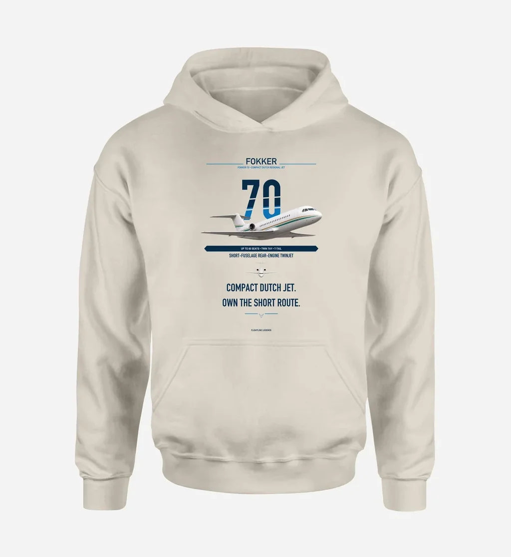 Fokker 70 design on khaki double-side hoodie, single-side print