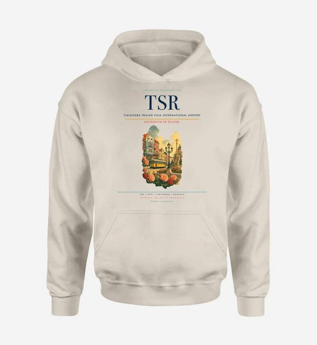 Timișoara Traian Vuia International Airport (TSR) design on khaki hoodie single-side print