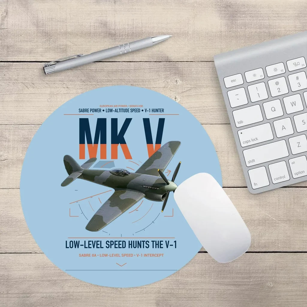 Hawker Tempest Mk V design on light blue round mouse pad