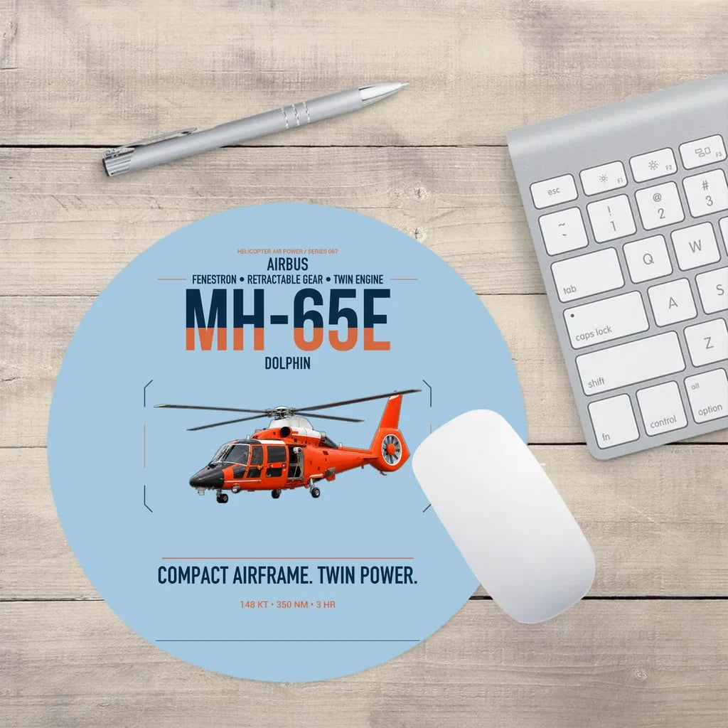 Airbus MH-65E Dolphin design on light blue round mouse pad
