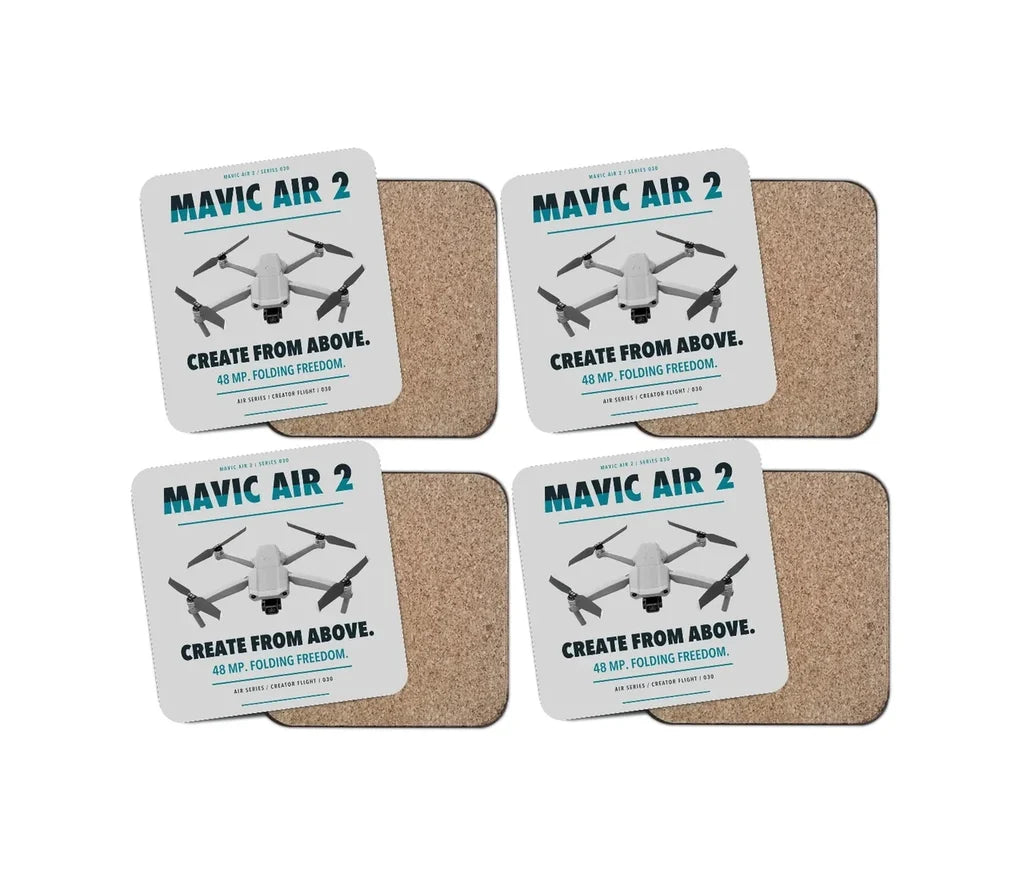 DJI Mavic Air 2 design on light gray 4 pieces set coaster