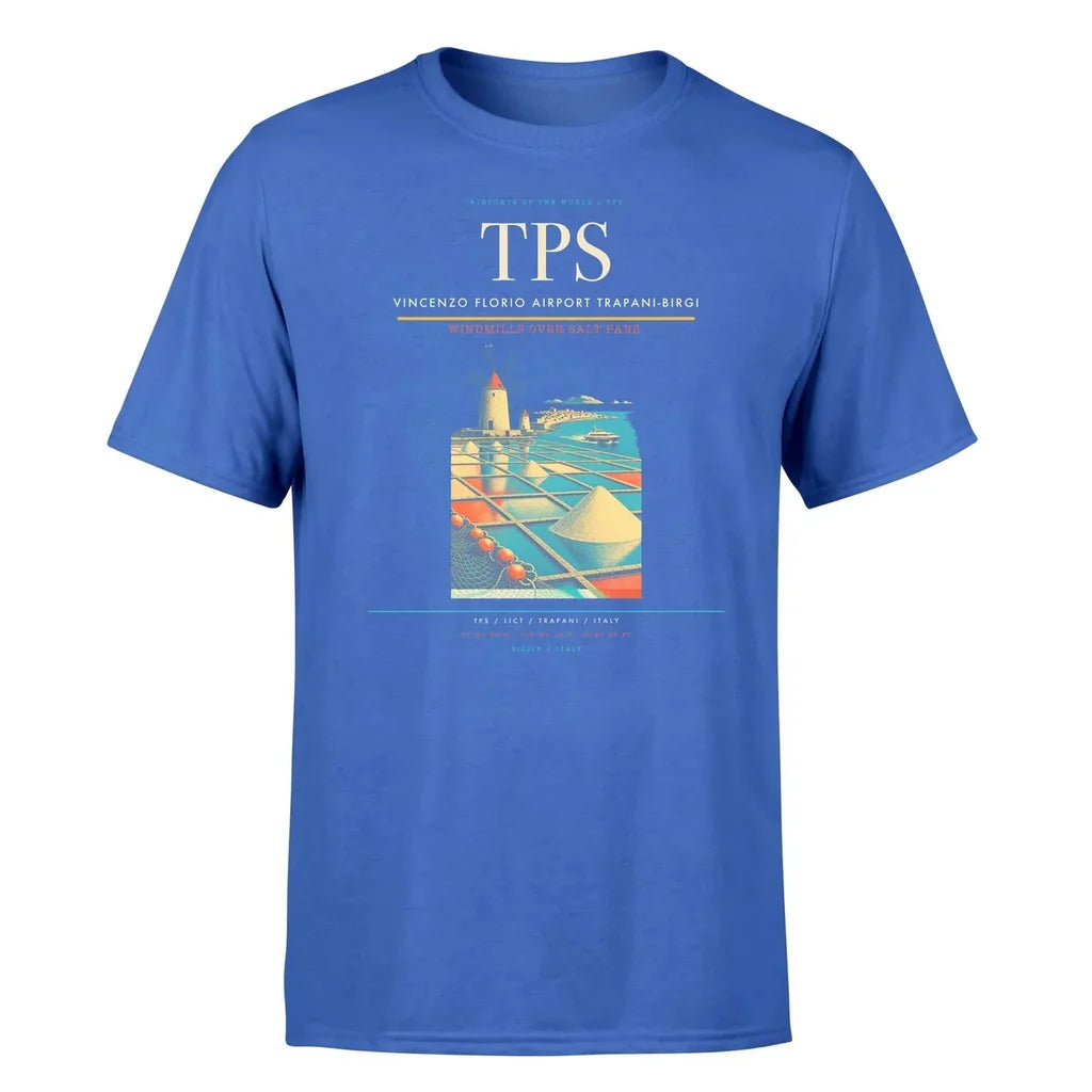 Vincenzo Florio Airport Trapani-Birgi (TPS) T-Shirt single-side front print in Blue | vincenzo-florio-airport-trapani-birgi-tps-double-side-t-shirt