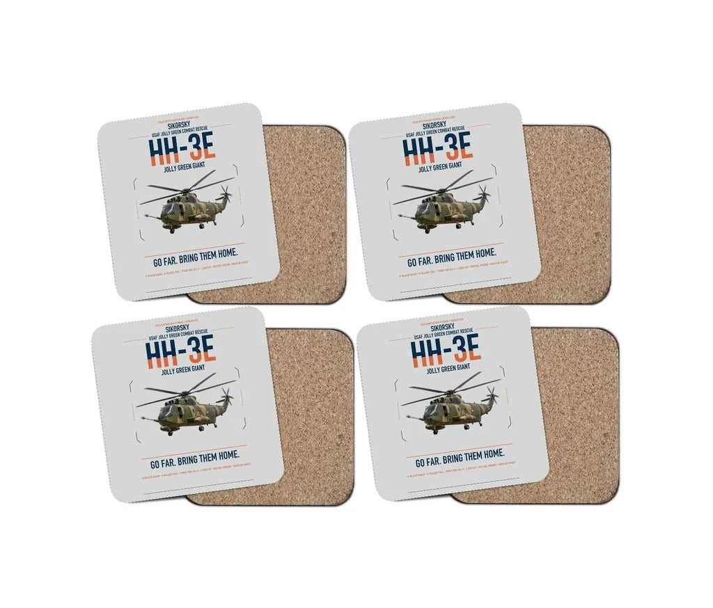 Sikorsky HH-3E Jolly Green Giant design on light gray 4 pieces set coaster