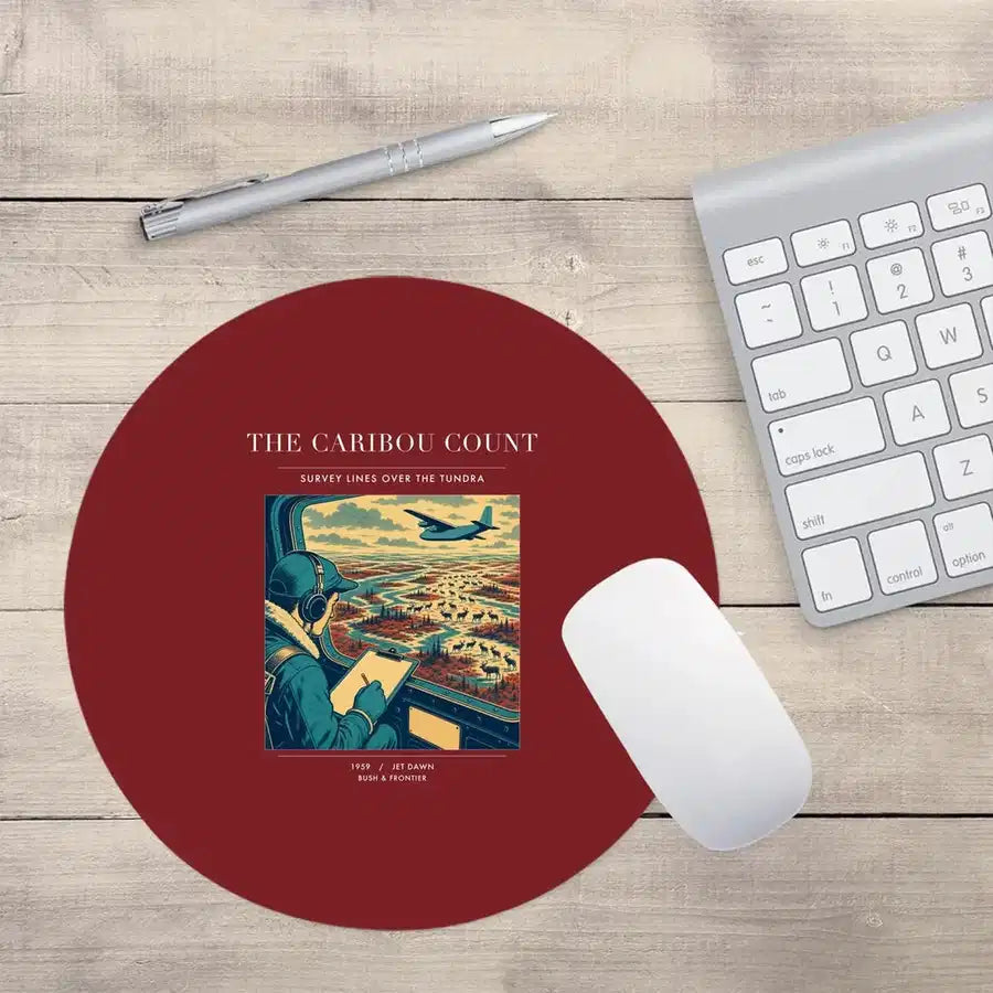 VINTAGE G4198 - The Caribou Count - Designed Mouse Pads design on darkred round