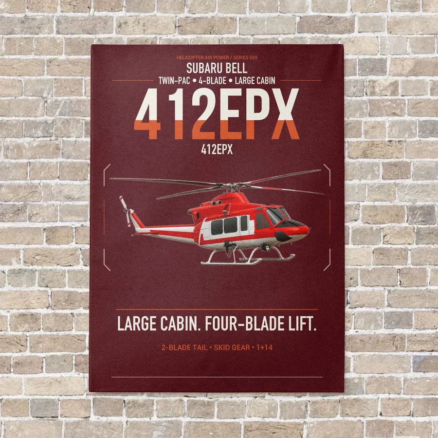 SUBARU Bell 412EPX vertical canvas print - no frame - dark red background