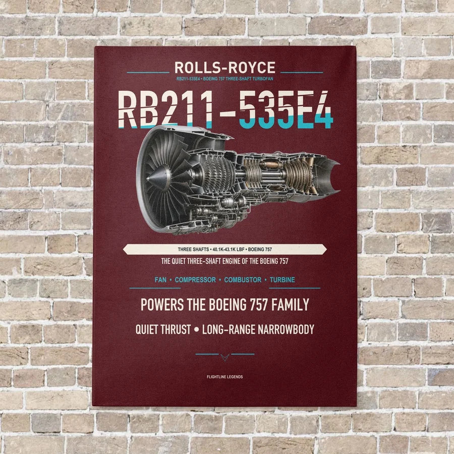 RB211-535E4 vertical canvas print - no frame - dark red background