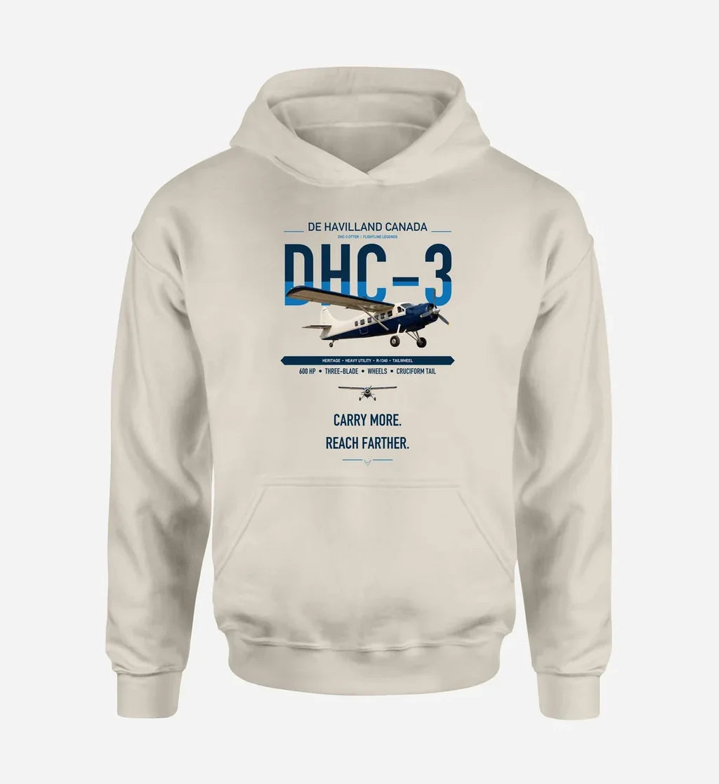 DHC-3 Otter design on khaki double-side hoodie, single-side print
