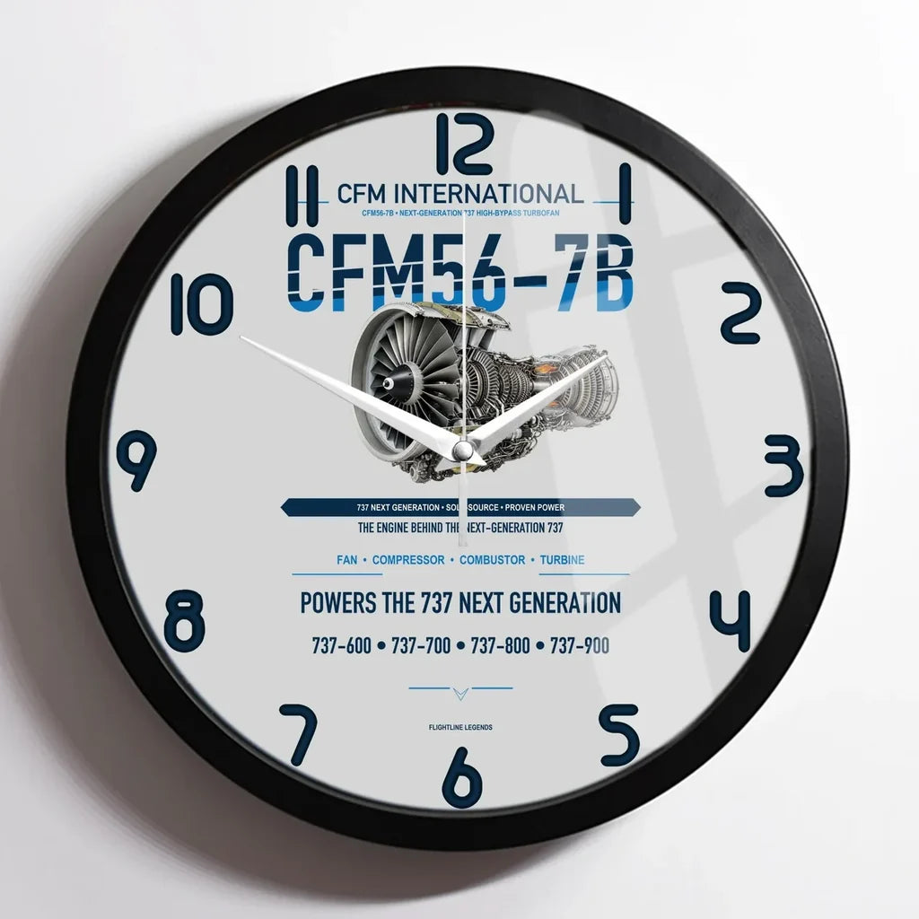 CFM56-7B design on light gray framed wall clock