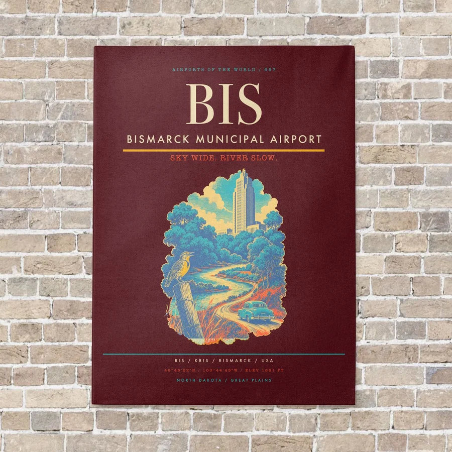 Bismarck Municipal Airport BIS - Canvas No Frame - Dark Red