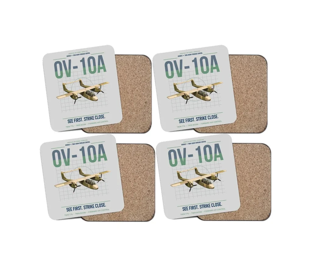 OV-10A Bronco design on light gray 4 pieces set coaster