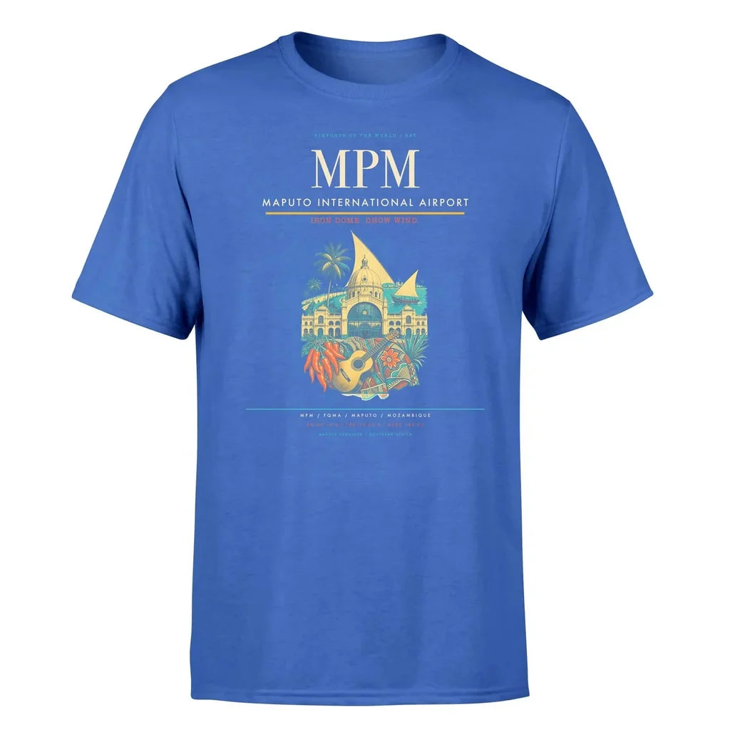 Maputo International Airport (MPM) T-Shirt single-side front print in Blue | maputo-international-airport-mpm-double-side-t-shirt
