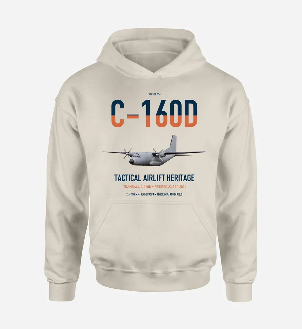 Transall C-160D design on khaki double-side hoodie, single-side print