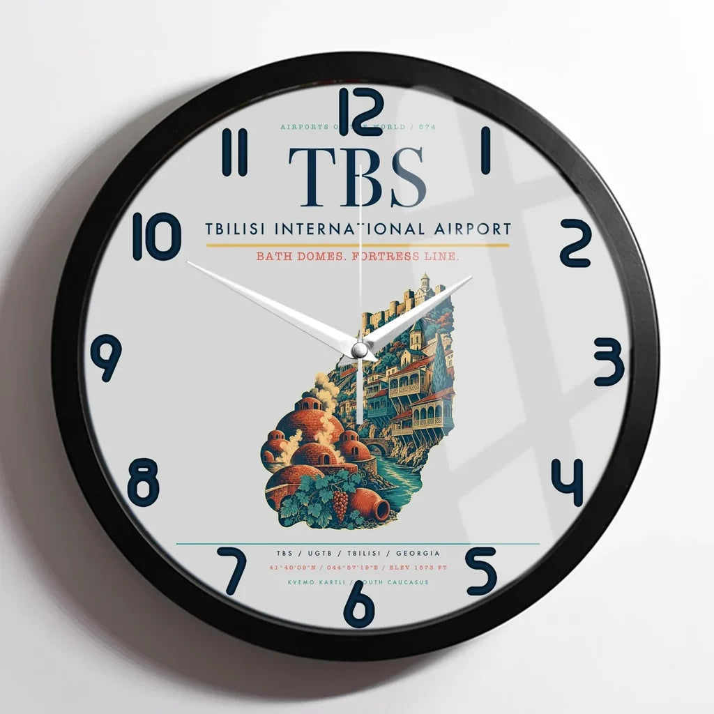 Tbilisi International Airport (TBS) design on light gray framed wall clock